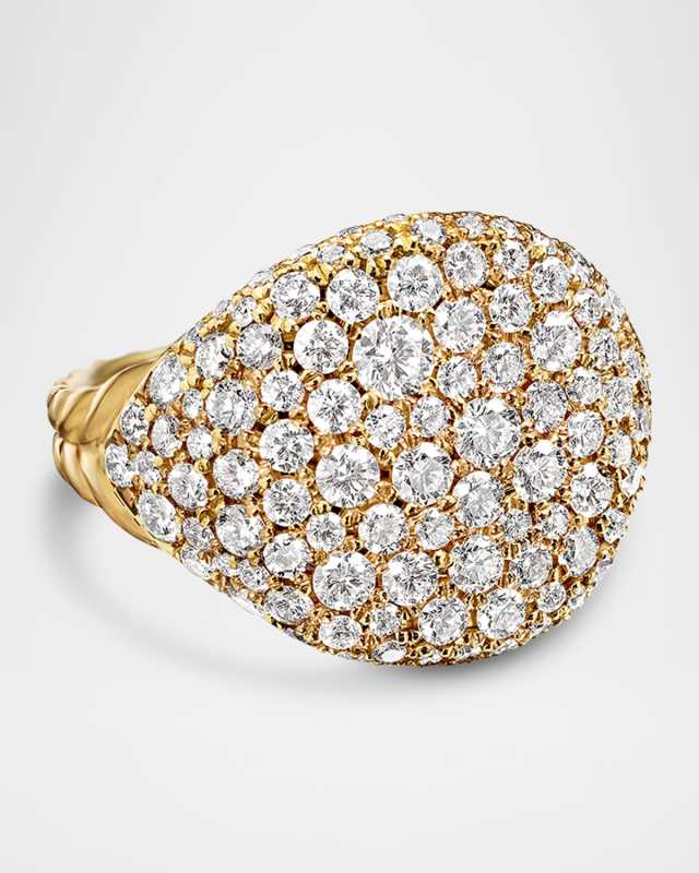 Chevron Pave Pinky Ring with Diamonds in 18K Gold, 13mm